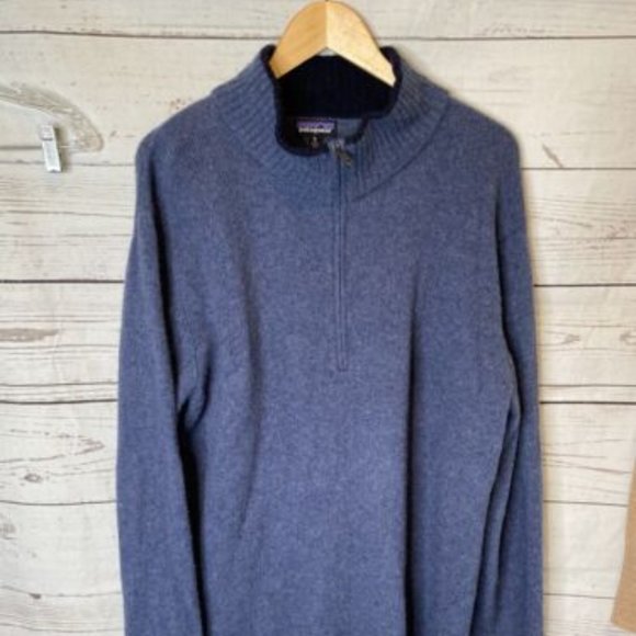 Patagonia Men's Wool Blend 1/4 Zip Mock Sweater Blue Extra Large Nice - Picture 2 of 7